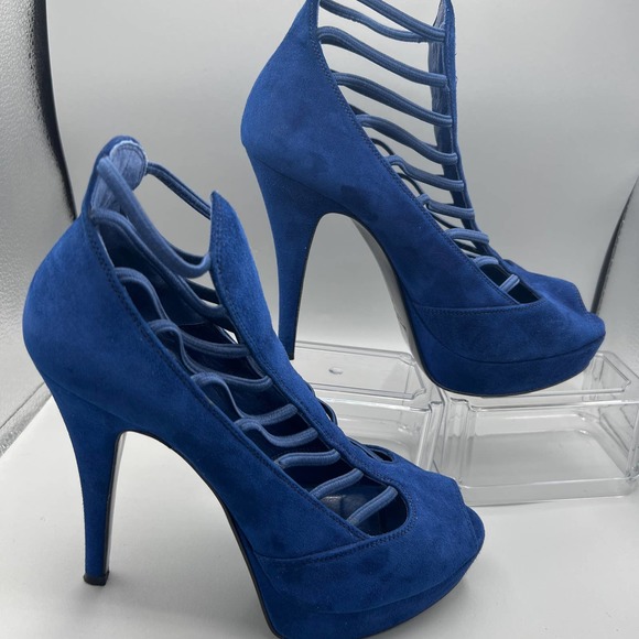 Loriblu Platform Suede Womens Blue booties sz 37 (6.5) - Picture 5 of 8